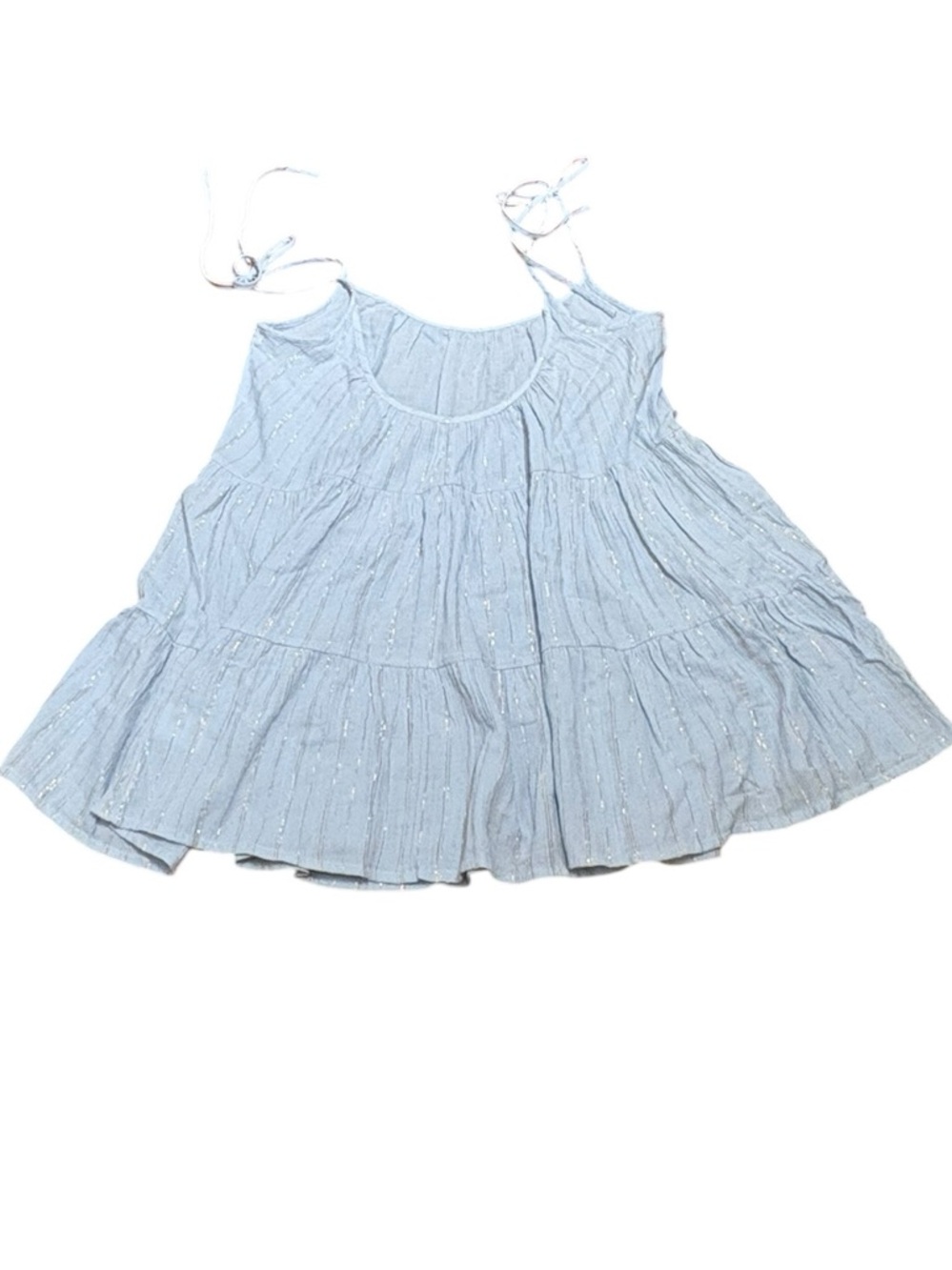 Lands’ End Sky Blue Tiered Swim Cover-Up with Gold Metallic‎ Accents, Size L - Picture 5 of 9